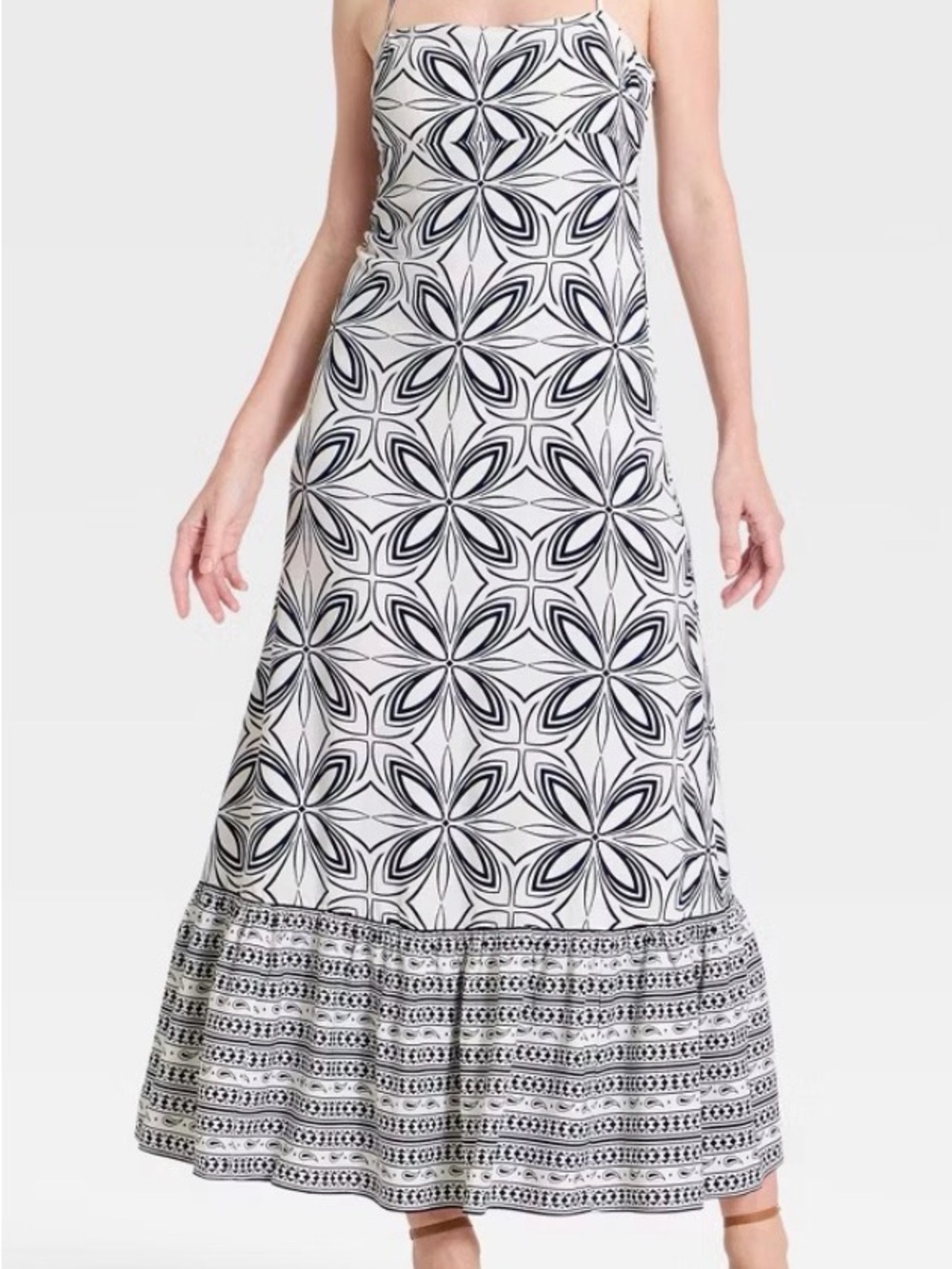a new day Black & White Geometric Floral Maxi Skirt